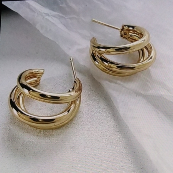 Elegant Gold Hoop Earrings. Nwot - Picture 5 of 6